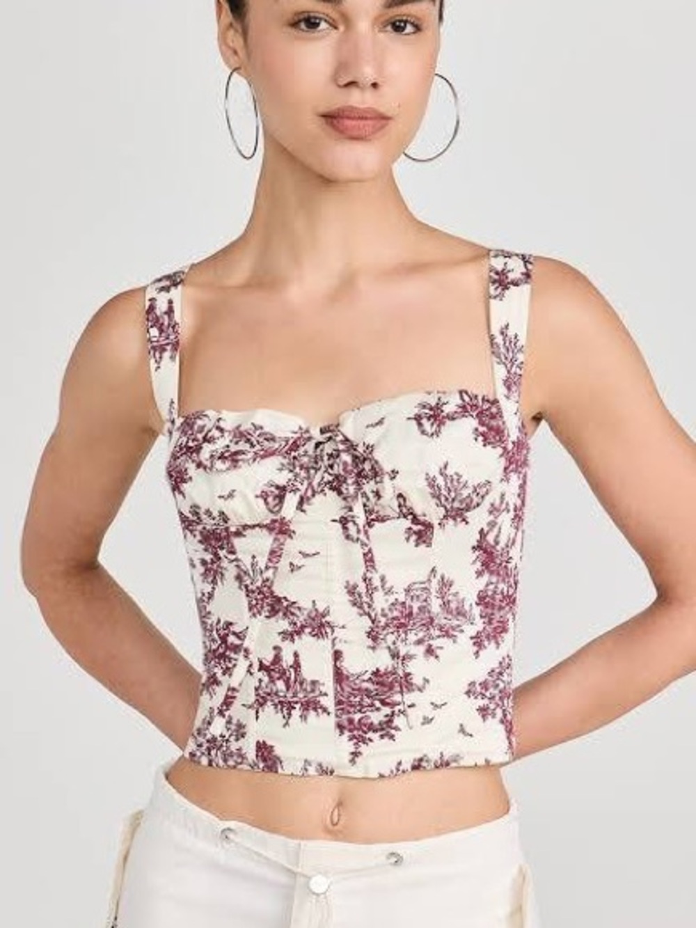 Miaou Cream and Burgundy Toile Corset Crop Top